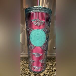 Starbucks 2025 Summer Beach Pool Floaty Straw Topper Pink Blue 24 oz Cold Cup